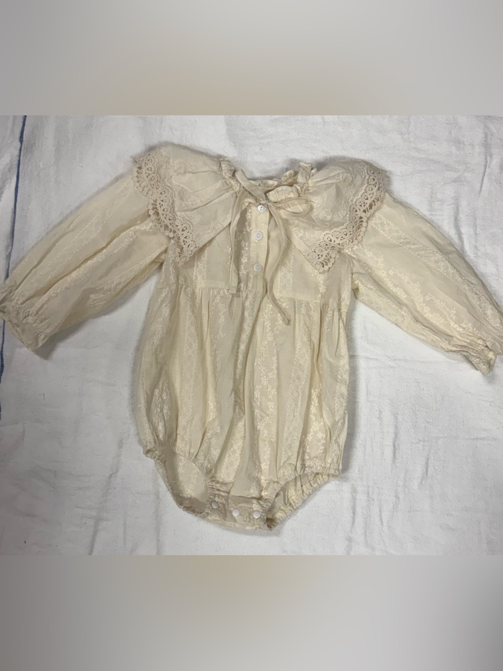 Cream Lace-Trim Baby One-Piece Romper